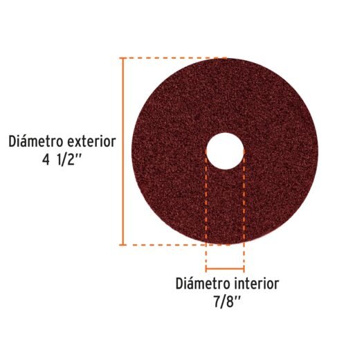 100126 - Disco de lija 4-1/2" con respaldo de fibra, grano 50, TRUPER