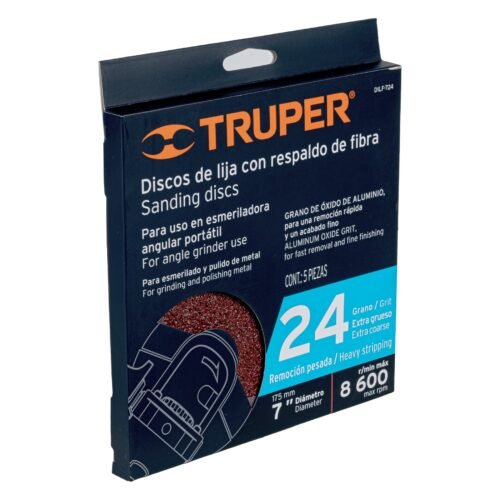 100129 - Disco de lija de 7" con respaldo de fibra, grano 24, TRUPER