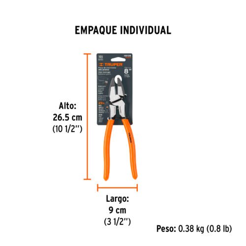 100138 - Pinza para electricista 8" alta palanca mango PVC, Truper