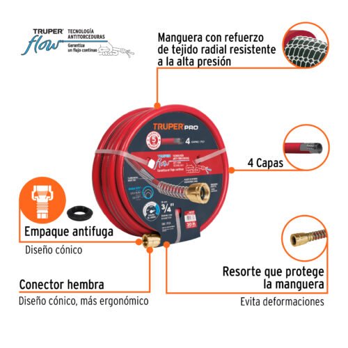 100149 - Manguera 3/4" super reforzada 4 capas conexiones metal 30m