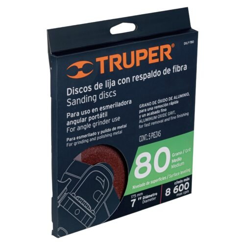 100162 - Disco de lija de 7" con respaldo de fibra, grano 80, TRUPER