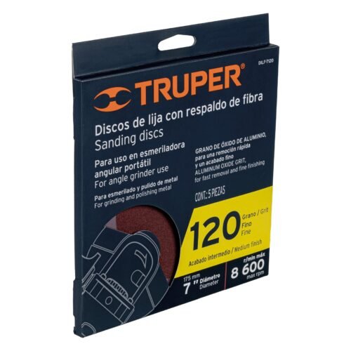 100163 - Disco de lija de 7" con respaldo de fibra, grano 120, TRUPER