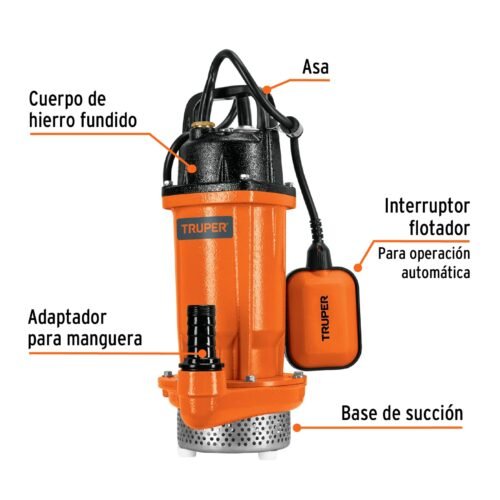 100169 - Bomba sumergible hierro fundido, agua limpia, 1/2 HP, TRUPER