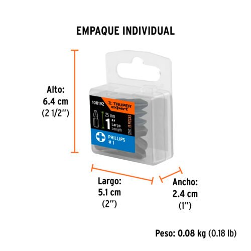 100192.4 100192 - Estuche con 15 puntas de cruz PH1 largo 1", Truper Expert