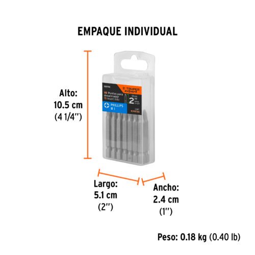 100194 - Estuche con 15 puntas de cruz PH1 largo 2", Truper Expert