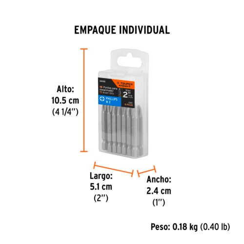 100195 - Estuche con 15 puntas de cruz PH2 largo 2", Truper Expert