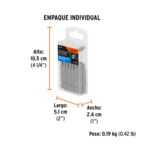 100196 - Estuche con 15 puntas de cruz PH3 largo 2", Truper Expert