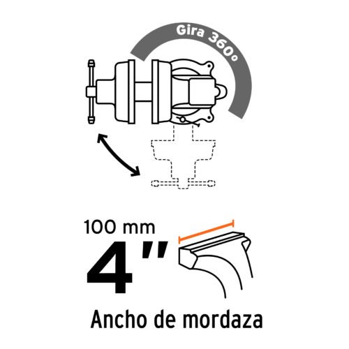 100199 - Tornillo de banco 4" tipo europeo de hierro nodular, Truper