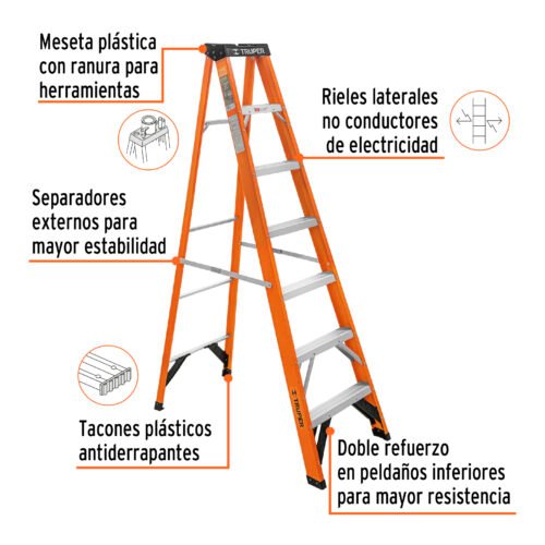 100226.1 100226 - Escalera de tijera, tipo ll, 6 peldaños, fibra de vidrio