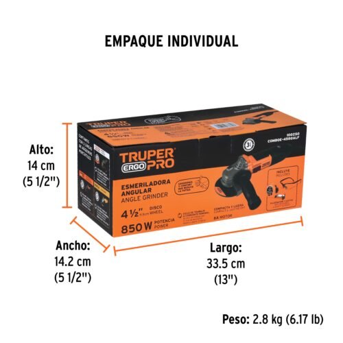 100250 - Combo esmeriladora 4-1/2", 850W,lentes y flexómetro,ERGO-PRO
