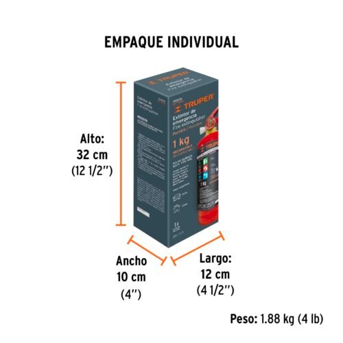 100276 - Extintor portátil recargable 1 kg, polvo tipo ABC, Truper