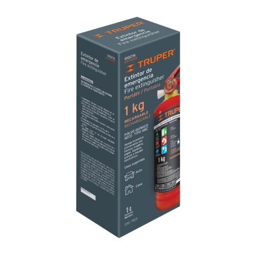 100276 - Extintor portátil recargable 1 kg, polvo tipo ABC, Truper