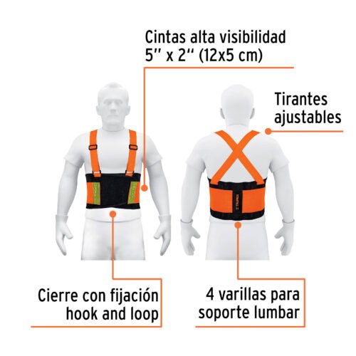100356 - Faja lumbar naranja c/cintas de alta visibilidad, M, Truper