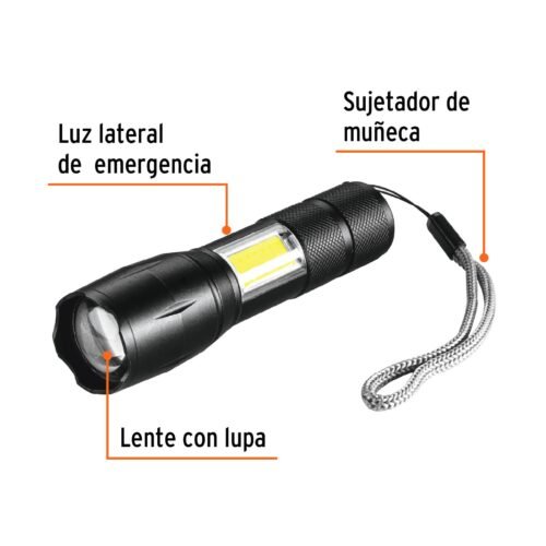 100371 - Linterna de 1 LED 270 lm con luz de emergencia, recargable