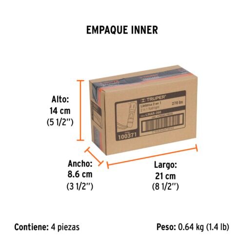 100371 - Linterna de 1 LED 270 lm con luz de emergencia, recargable