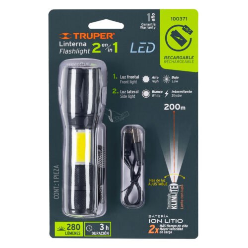 100371 - Linterna de 1 LED 270 lm con luz de emergencia, recargable