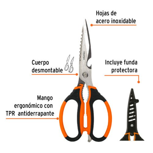 100449 - Tijera 8" multiusos de acero inox, para cocina, TRUPER