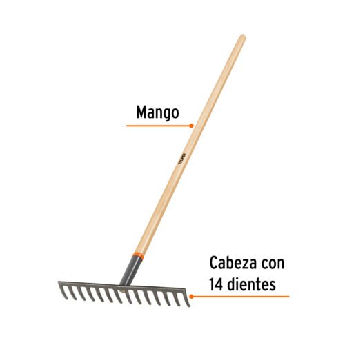 100493.1 100493 - Rastrillo recto de 14 dientes, mango de 54", Truper