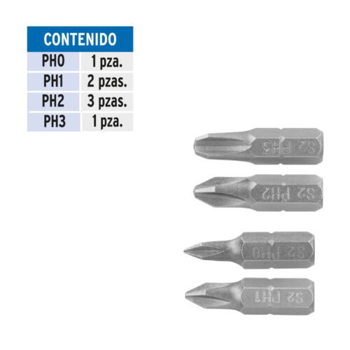 100503 - Estuche con 7 puntas de cruz combinadas largo 1", Expert