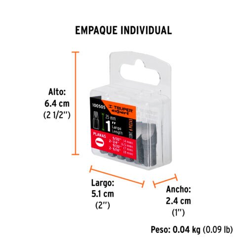 100505.4 100505 - Estuche con 6 puntas planas combinadas largo 1", Expert