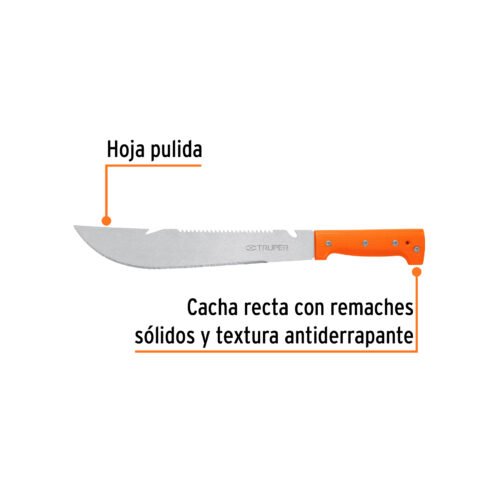 100654 - Machete rambo 12", cacha remachada naranja, TRUPER