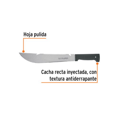 100655 - Machete rambo 12", cacha inyectada negra, TRUPER