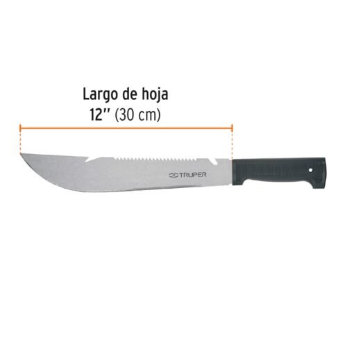 100655 - Machete rambo 12", cacha inyectada negra, TRUPER