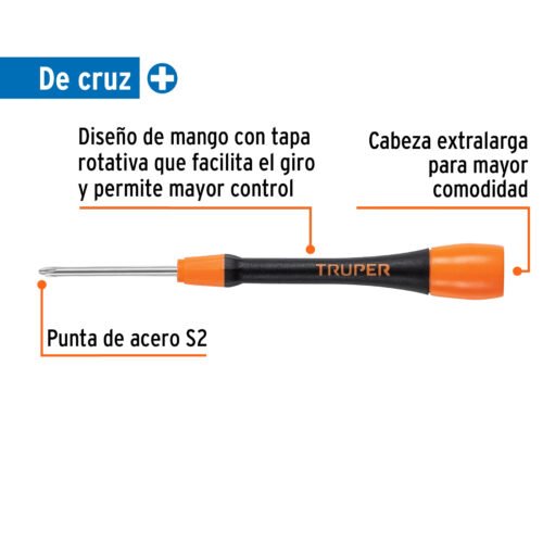 100680 - Desarmador de precisión de cruz PH1 mango ergonómico, Truper