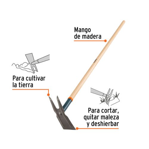 100752 - Azadón dos cuernos, mango de madera 54", TRUPER