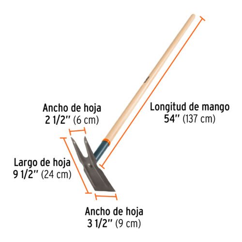 100752 - Azadón dos cuernos, mango de madera 54", TRUPER