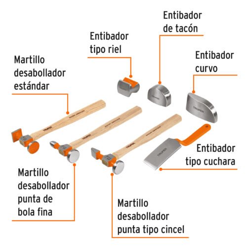 100785 - Juego 7 piezas de martillos y entibadores para hojalatero