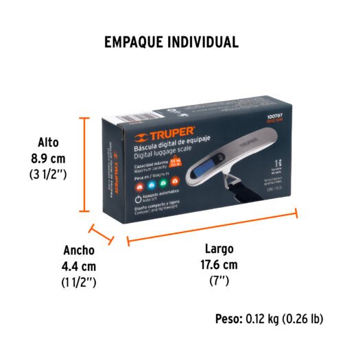 100787.3 100787 - Báscula electrónica para equipaje, de pilas, 50 kg, Truper