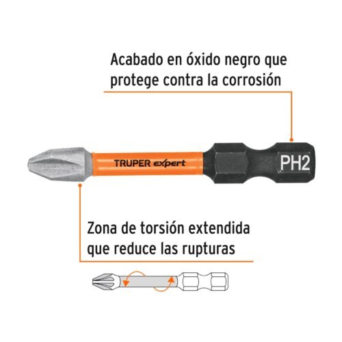 100820 - Estuche con 5 puntas de cruz PH2 de impacto largo 2", Expert