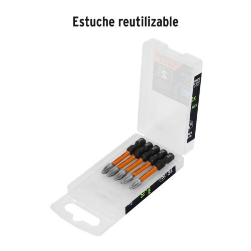 100820 - Estuche con 5 puntas de cruz PH2 de impacto largo 2", Expert