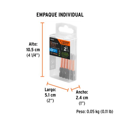 100820 - Estuche con 5 puntas de cruz PH2 de impacto largo 2", Expert