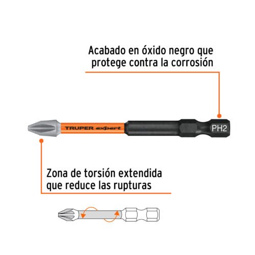 100821.1 100821 - Estuche con 5 puntas de cruz PH2 de impacto largo 3", Expert