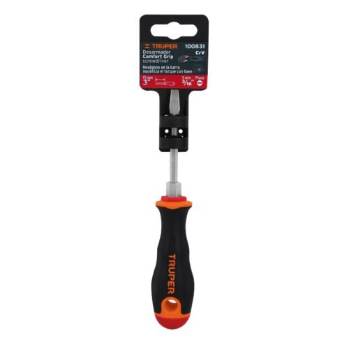 100831 - Desarmador plano 3/16" x 3" mango Comfort Grip, Truper