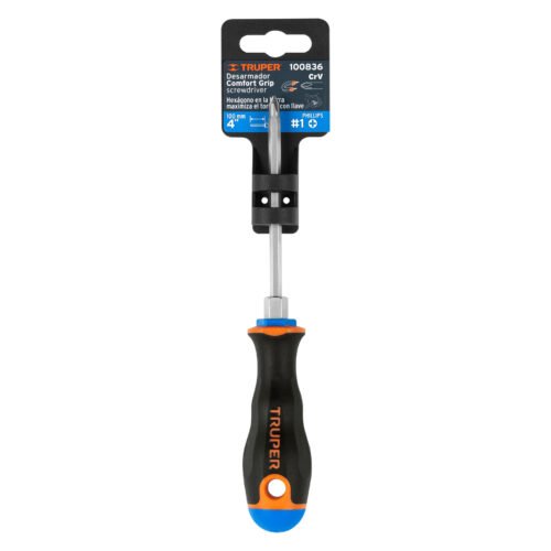 100836 - Desarmador de cruz 3/16" x 4" mango Comfort Grip, Truper