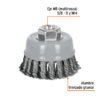 100854 - Carda copa 3" alambre trenzado grueso, Multi-rosca, Truper