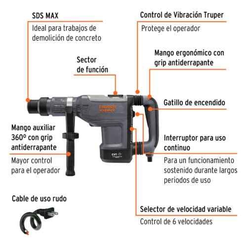 100869.1 100869 - Rotomartillo SDS Max 9kg, 15J, 1500W, TRUPER EXPERT