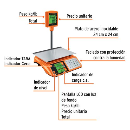 100871 - Báscula electrónica multifunciones con torreta 40 kg, Truper