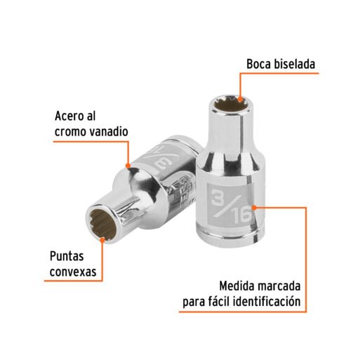 100873 - Dado de 3/16", 12 puntas, cuadro 1/4", Truper