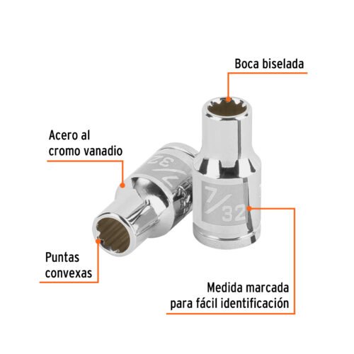 100874 - Dado de 7/32", 12 puntas, cuadro 1/4", Truper
