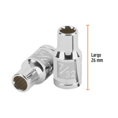 100874 - Dado de 7/32", 12 puntas, cuadro 1/4", Truper