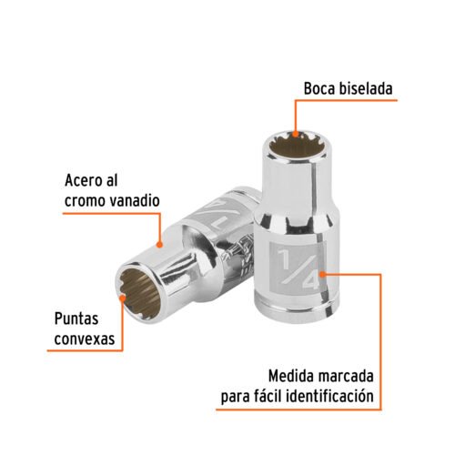 100875.1 100875 - Dado de 1/4", 12 puntas, cuadro 1/4", Truper