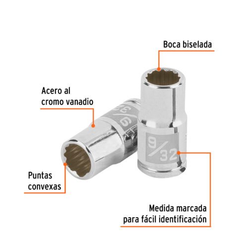 100876.1 100876 - Dado de 9/32", 12 puntas, cuadro 1/4", Truper