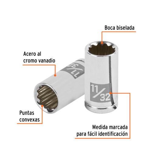 100879.1 100879 - Dado de 11/32", 12 puntas, cuadro 1/4", Truper