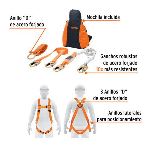 100887.1 100887 - Kit contra caídas con arnés de tres anillos, ANSI, Truper