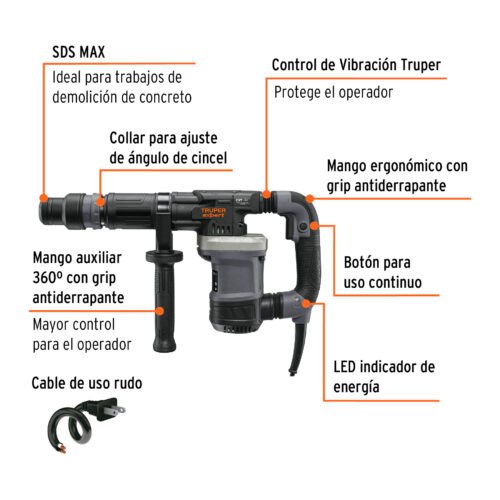 100890.1 100890 - Martillo demoledor SDS Max 6kg, 14J, 1200W, TRUPER EXPERT
