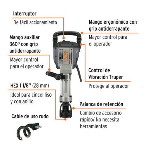 100893 - Martillo demoledor HEX 20 kg, 55J, 1600W, TRUPER EXPERT